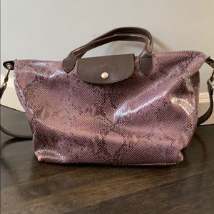 Longchamp amethyst color snake print bag